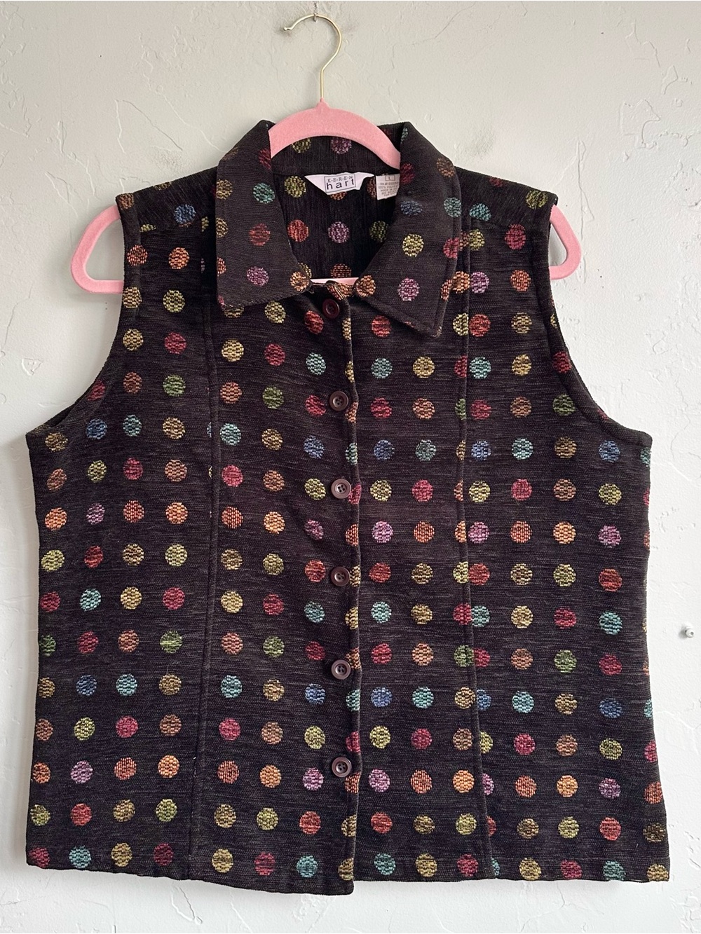 KEREN hart Black Sleeveless Button-Front Top with Multicolor Polka Dots